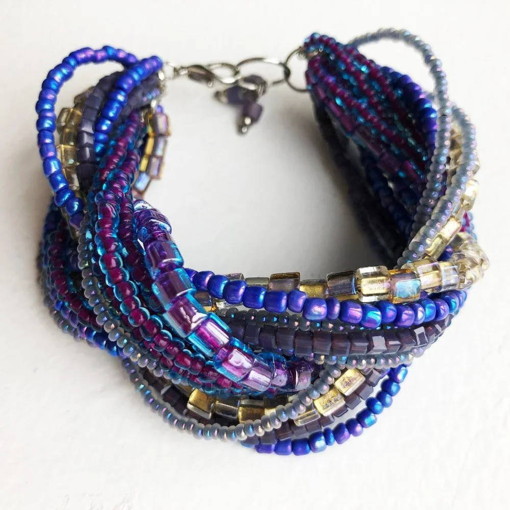 Super chunky purple bracelet, statement wide seed bead bracelet